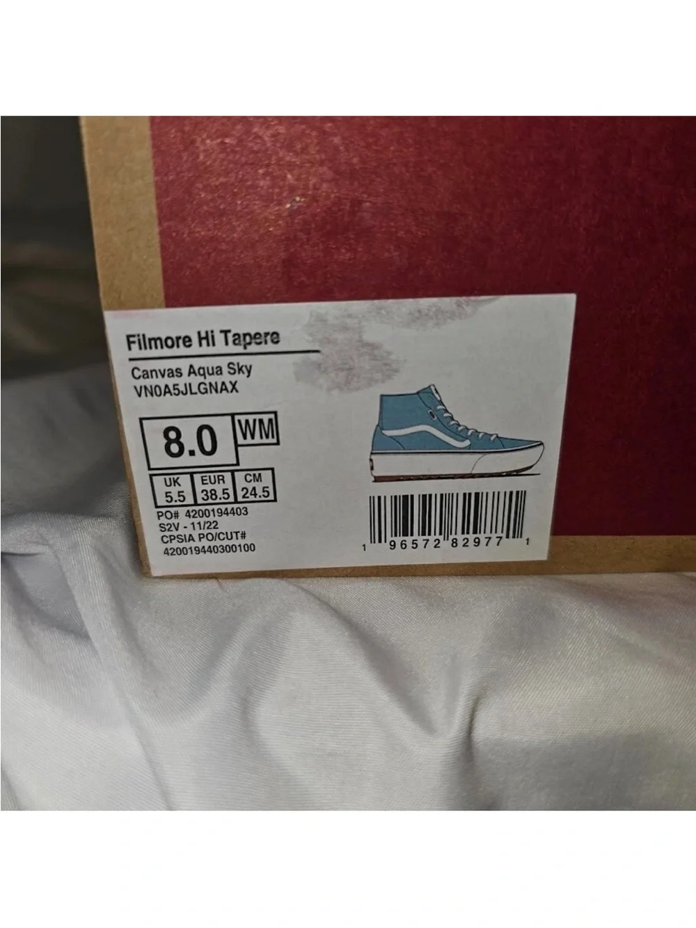 Vans Women's Platform Filmore Hi Tapers Canvas Aqua Sky White Gum Sole